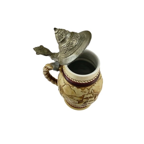 Vintage Avon 1977 Ceramic & Pewter Lidded Beer Stein German Nautical Sailing Des - Picture 4 of 9